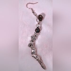 Men's or women's single ear ear ring. Warlock,witch,pegan silver& black.